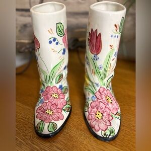Set of Vintage Blue Ridge Southern Pottery Floral Boot Vases